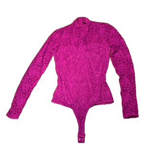 🌷 Guess 🌷 Fuchsia Pink Lace Mockneck Cutout Back  Bodysuit